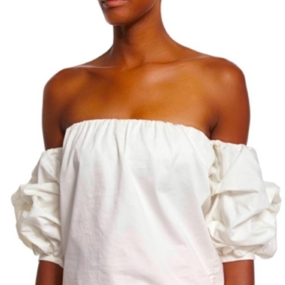 Johanna Ortiz Off-The-Shoulder Puff Sleeve White Cream Blouse
